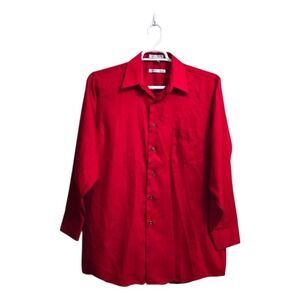 Geoffrey Beene Red Sateen Wrinkle Free Button Down Shirt Sz L